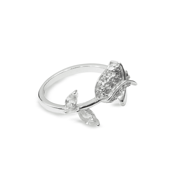 Anillo Tulipán Circón Blanco Plata fina 925 3