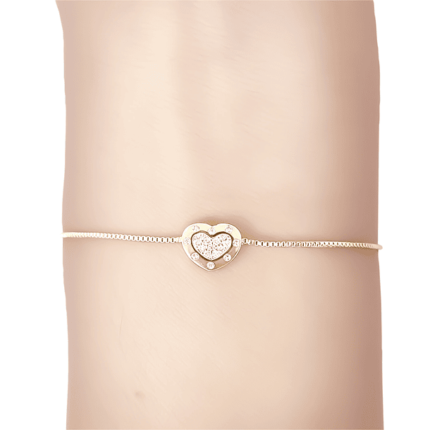Pulsera Corazón Circón Borde Enchapado Oro 18K