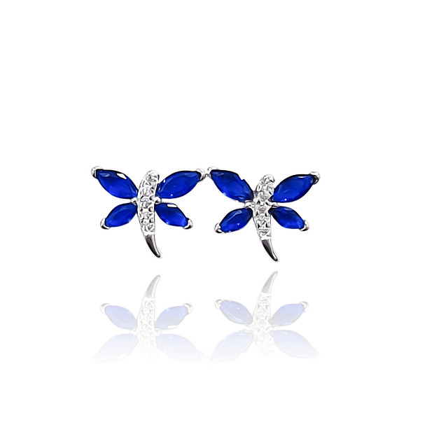 Aros Mariposa Circón Azul Plata Fina 925