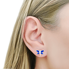 Aros Mariposa Circón Azul Plata Fina 925 2