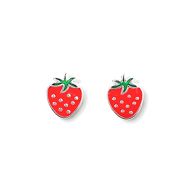 Aros Frutilla Esmaltada Plata Fina 925 1