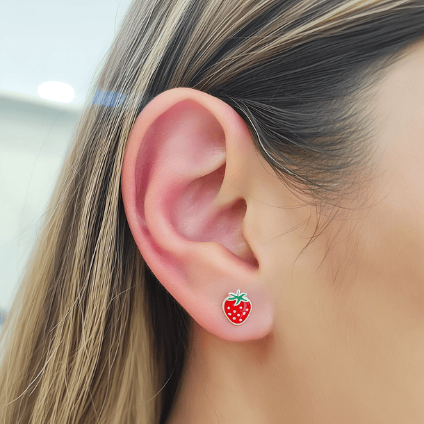 Aros Frutilla Esmaltada Plata Fina 925 2