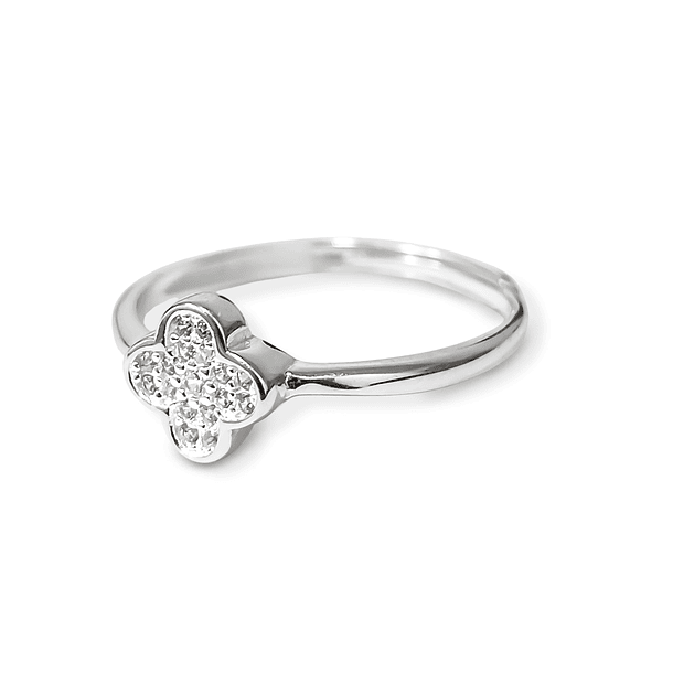 Anillo Trébol Circón Plata Fina 925