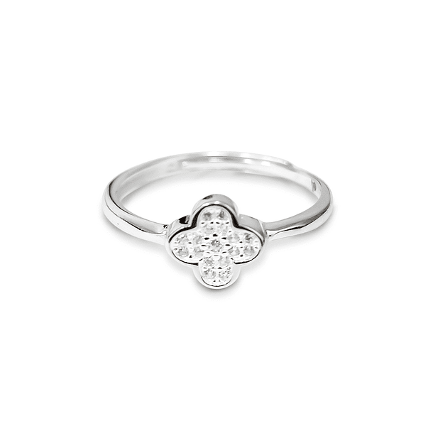 Anillo Trébol Circón Plata Fina 925 3