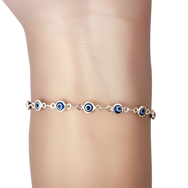 Pulsera Ojos Turcos Azules Mini Enchapado Oro 18K