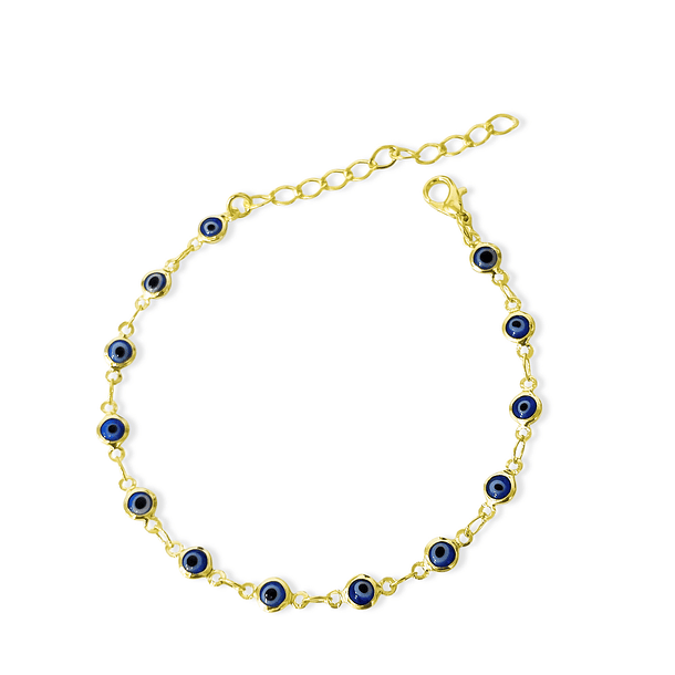 Pulsera Ojos Turcos Azules Mini Enchapado Oro 18K 3