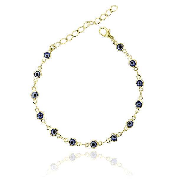 Pulsera Ojos Turcos Azules Mini Enchapado Oro 18K