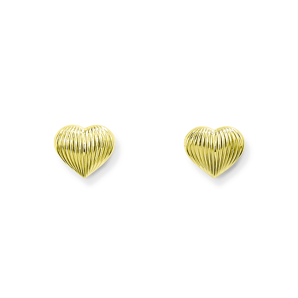 Aros Corazón Estriado 11mm Enchapado Oro 18K 1