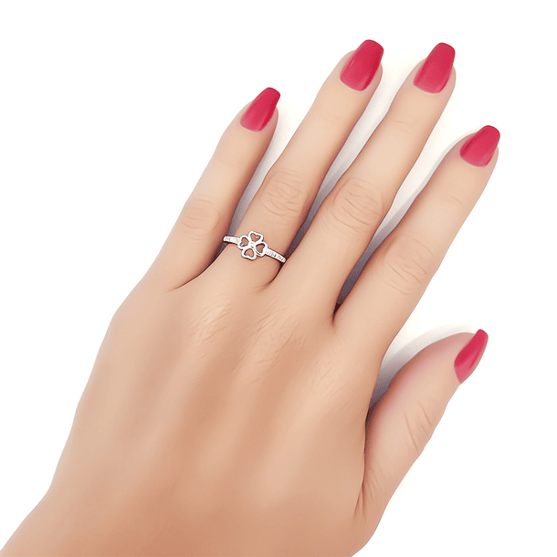 Anillo Trébol Calado Medio Cintillo Plata Fina 925 2
