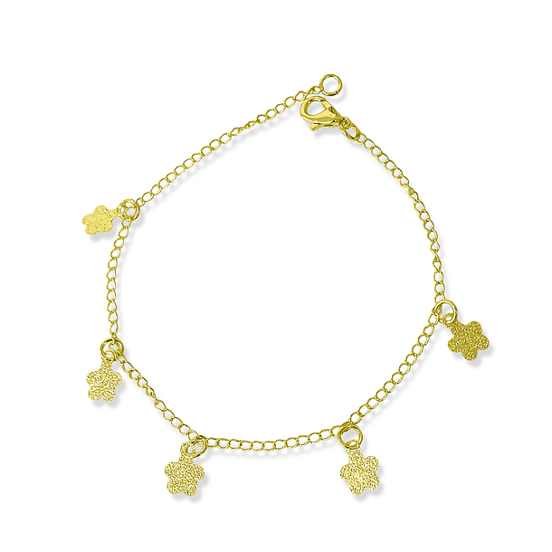 Pulsera 5 Flores Chiches Eslabón Enchapado Oro 18K 3