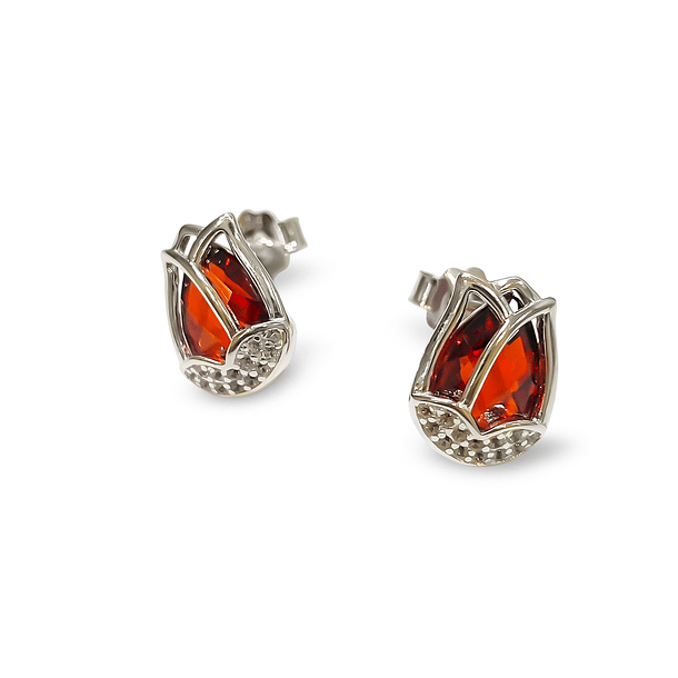 Aros Tulipán Circón Rojo Facetado Plata Fina 925 3
