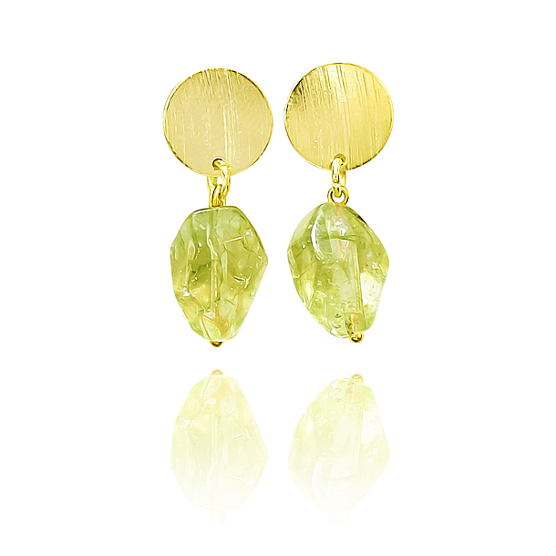 Aros Peridot Facetado Tope Redondo Enchapado Oro 18K