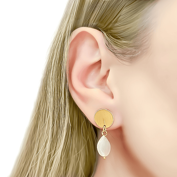 Aros Perla Río Coin 10mm Tope Redondo Enchapado Oro 18K