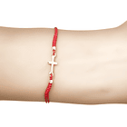 Pulsera Cruz Mini Enchapado Oro 18K Cordón Rojo Adaptable 2