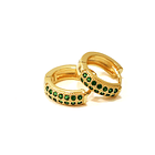 Aros Argolla 2 Líneas Circón Verde 14mm Enchapado Oro 18K 1
