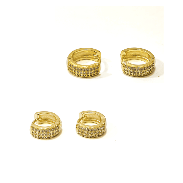 Aros Argolla 3 líneas Circón Blanco Enchapado Oro 18K