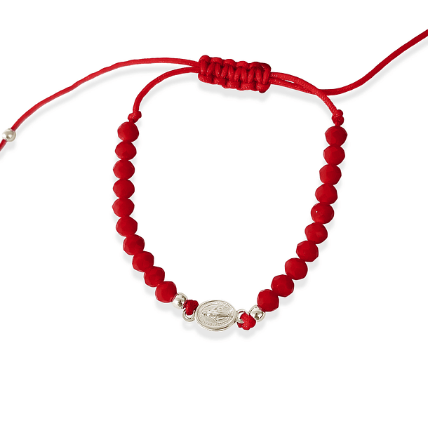 Pulsera Medalla Virgen De Los Rayos  Plata Fina 925 Cristal Cordón Rojo 3