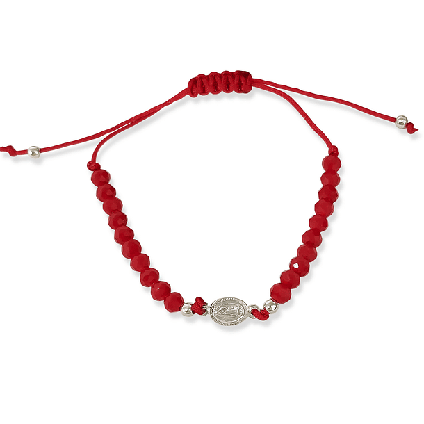 Pulsera Medalla Virgen De Guadalupe Plata Fina 925 Cristal Cordón Rojo 3
