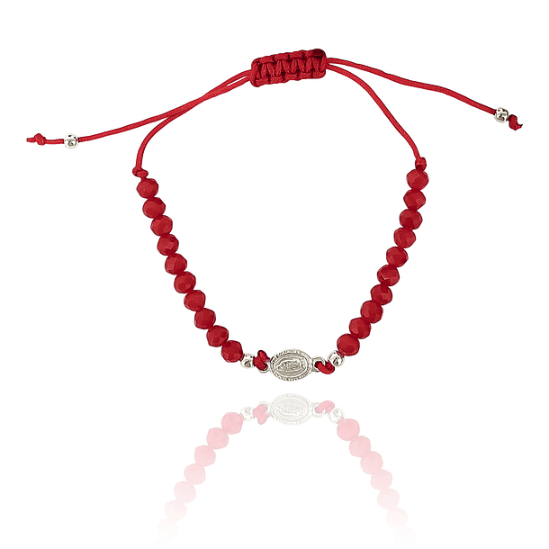 Pulsera Medalla Virgen De Guadalupe Plata Fina 925 Cristal Cordón Rojo