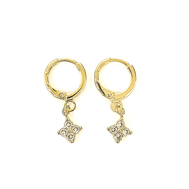 Aros Argolla Trébol Circón Blanco Enchapado Oro 18K 3