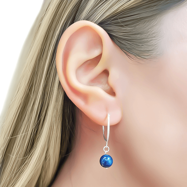 Aros Argolla Bola Lapislázuli Plata Fina 925 2