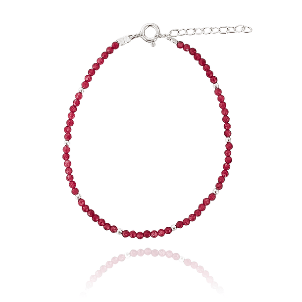 Pulsera Rubí Facetada 2mm Bolitas Plata Fina 925