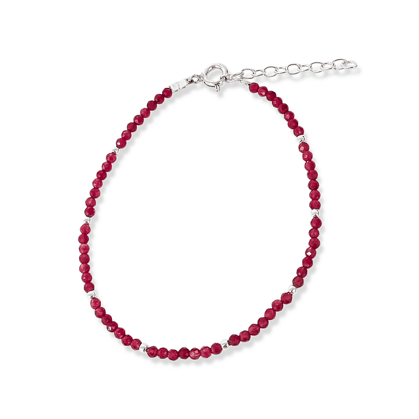 Pulsera Rubí Facetada 2mm Bolitas Plata Fina 925 3