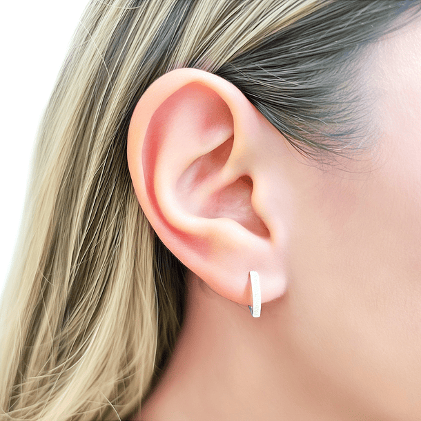 Aros Argolla 1 Línea Circón Blanco 14mm Plata Fina 925 