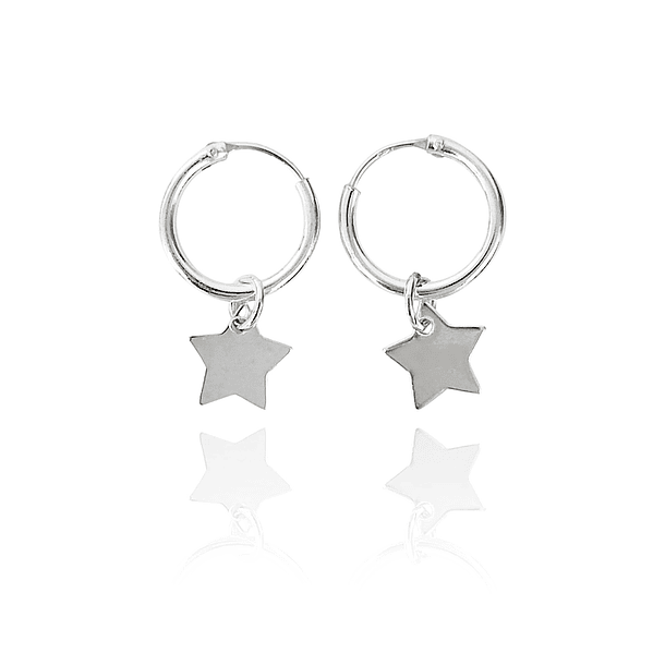 Aros Argolla Estrella 10mm Plata Fina 925