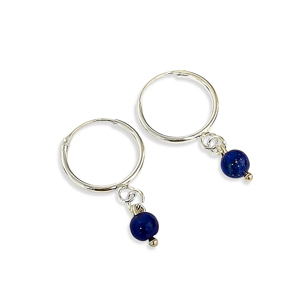 Aros Argolla Bola Lapislázuli Plata Fina 925 4