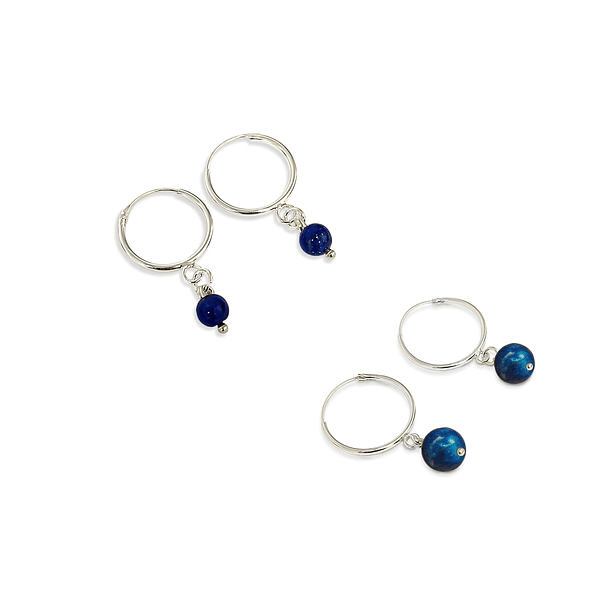 Aros Argolla Bola Lapislázuli Plata Fina 925