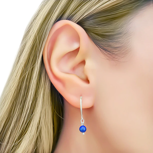 Aros Argolla Bola Lapislázuli Plata Fina 925 3