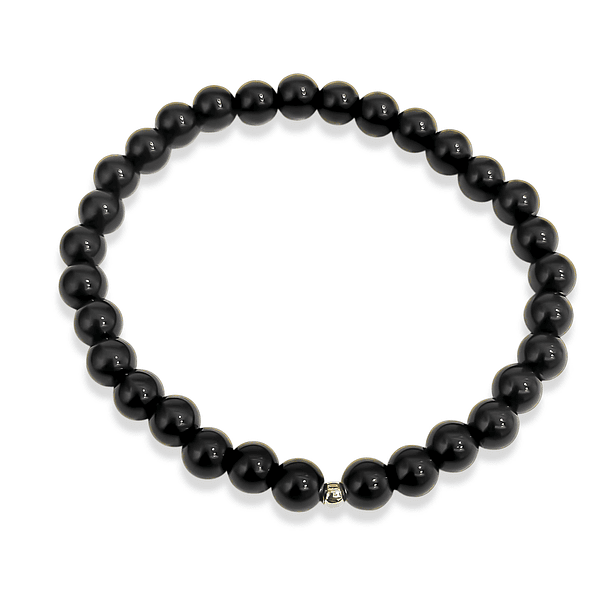 Pulsera Ónix 6mm Bolita Plata Fina 925 Elasticada 3