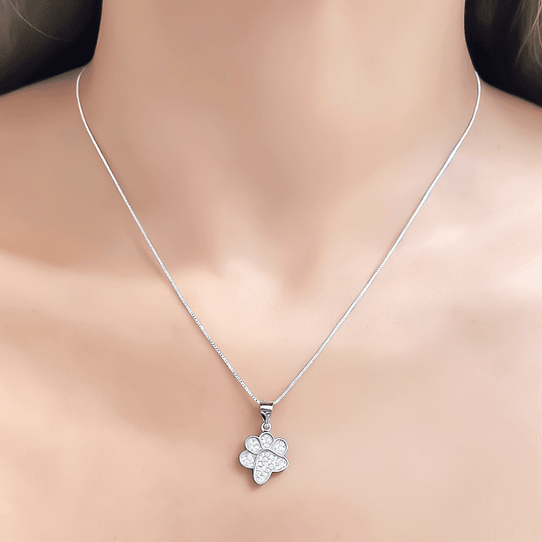 Collar Huella  Perro Micro Circón Cadena Veneciana Plata Fina 925
