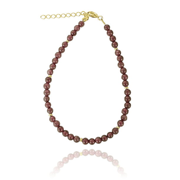 Pulsera Granate 3mm Bolita Enchapado Oro 18K