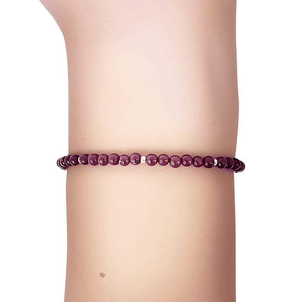 Pulsera Granate 3mm Bolita Enchapado Oro 18K