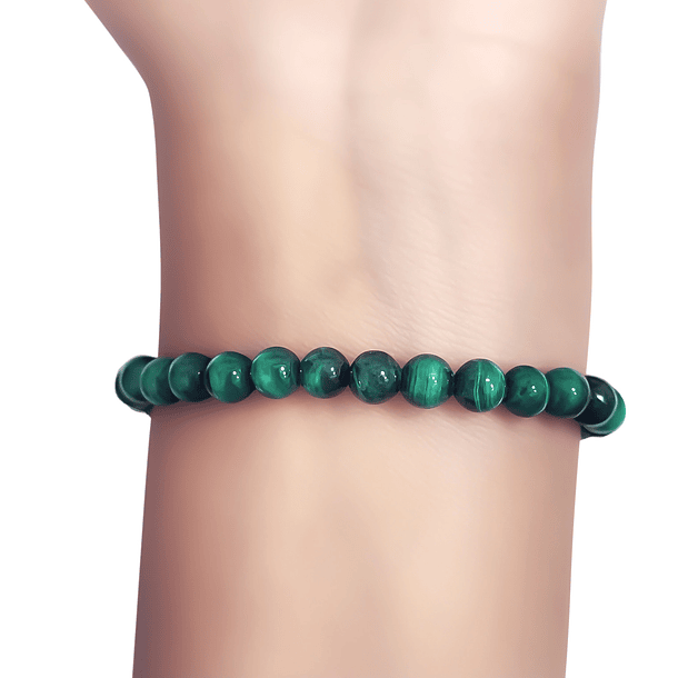 Pulsera Malaquita 6mm Enchapado Oro 18K