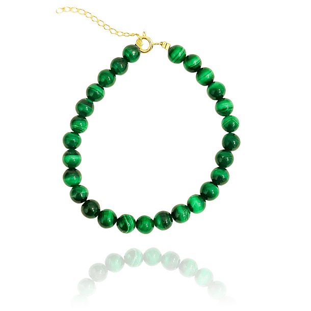 Pulsera Malaquita 6mm Enchapado Oro 18K