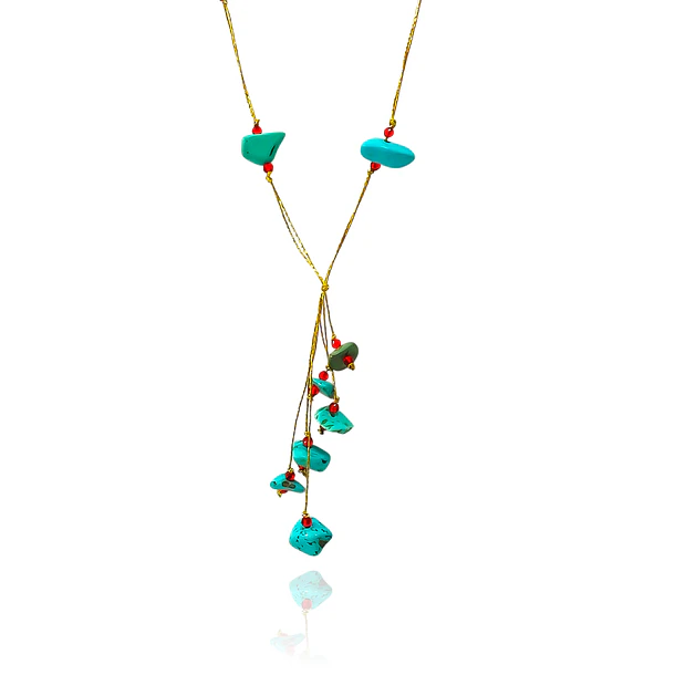 Collar Turquesa Chip Corbatero Hilos Enchapado Oro 18K