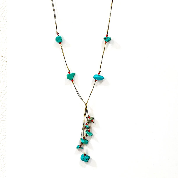 Collar Turquesa Chip Corbatero Hilos Enchapado Oro 18K 3