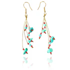 Aros Trurquesa Racimo Hilos Gancho Enchapado Oro 18K 1