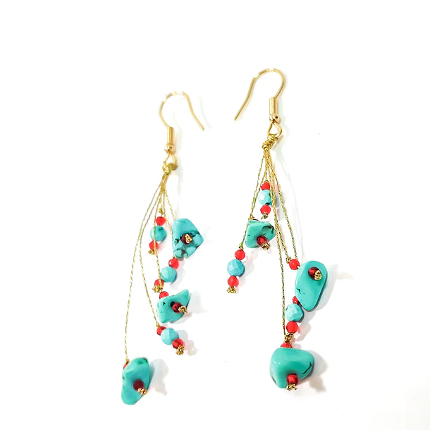 Aros Trurquesa Racimo Hilos Gancho Enchapado Oro 18K 3