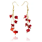 Aros Coral Racimo Hilos Gancho Enchapado Oro 18K 1