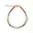 Pulsera Mix Turquesa Perla Cristal Rojo Enchapado Oro 18K 3