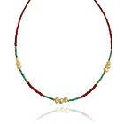 Collar Mix Turquesa Perla Cristal Rojo Enchapado Oro 18K 1