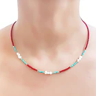 Collar Mix Turquesa Perla Cristal Rojo Enchapado Oro 18K 2