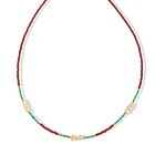 Collar Mix Turquesa Perla Cristal Rojo Enchapado Oro 18K 3