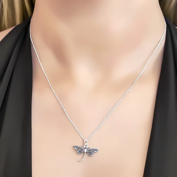 Collar Libélula Calada Plata Fina 925  2