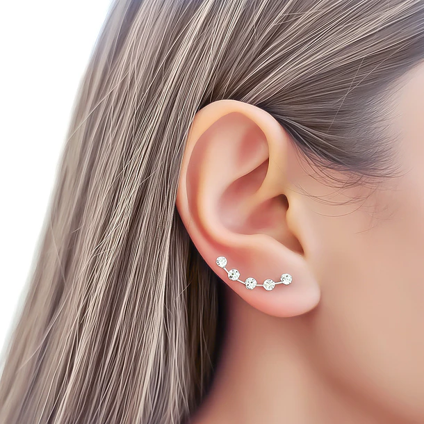 Aros Trepadores 5 Strass Blanco Plata Fina 925 2