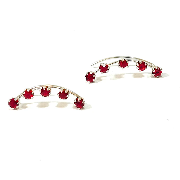Aros Trepadores 5 Strass Rojo Plata Fina 925 1